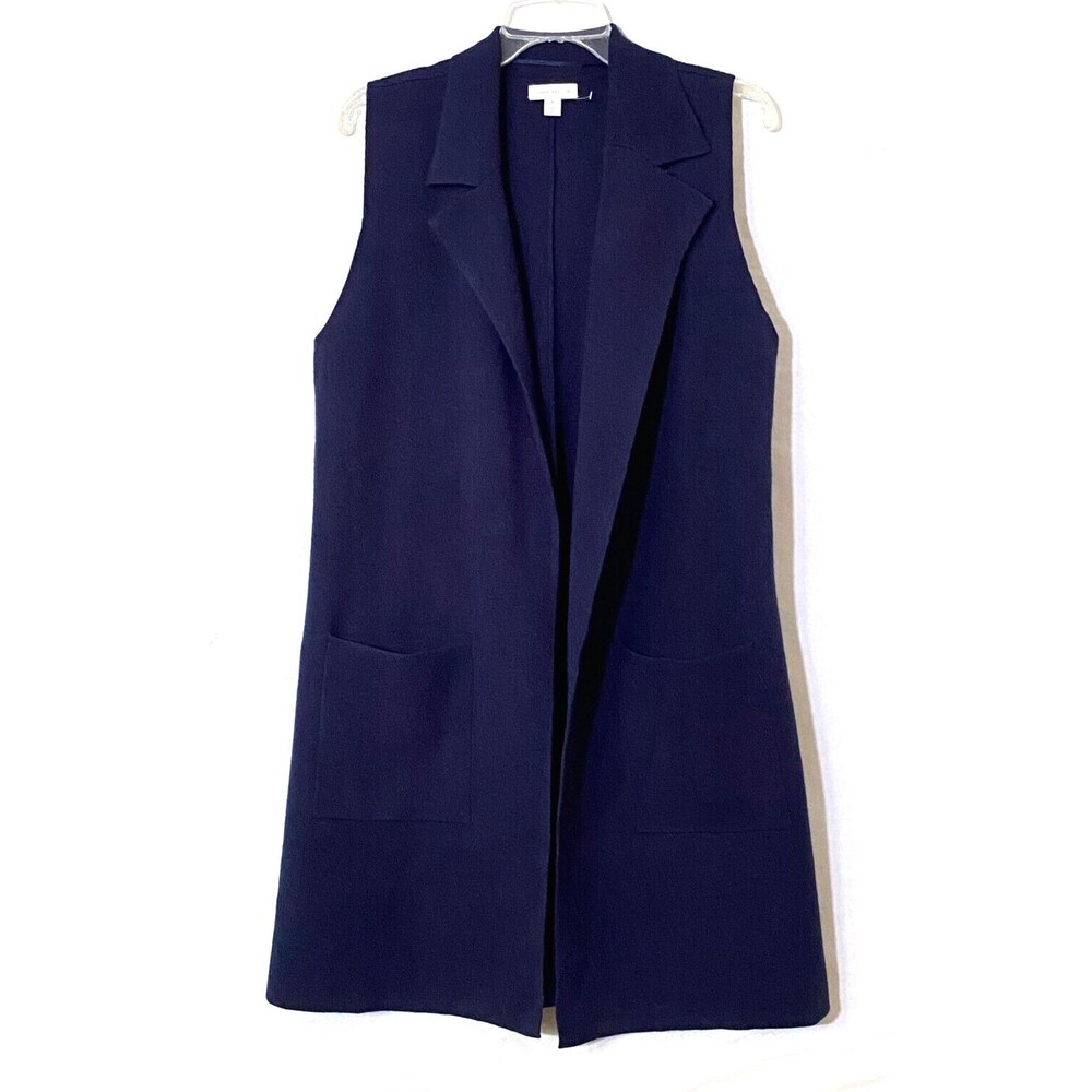 Charter Club Sleeveless Duster Womens M Navy Blue Wool-Effect Open Front NWOT